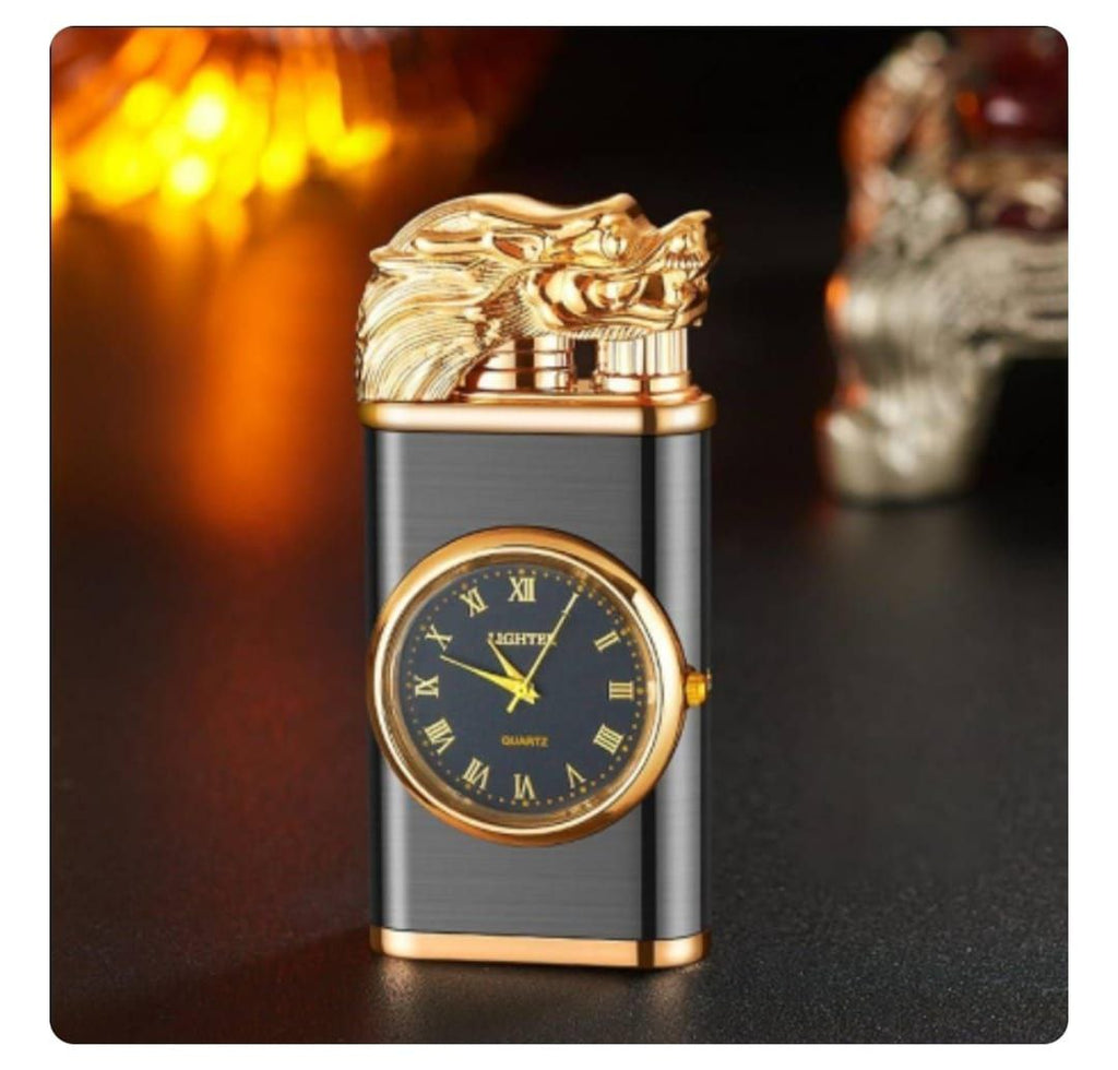 Luxury Dragon Head Windproof Lighter with Quartz Clock – Premium Metal Design