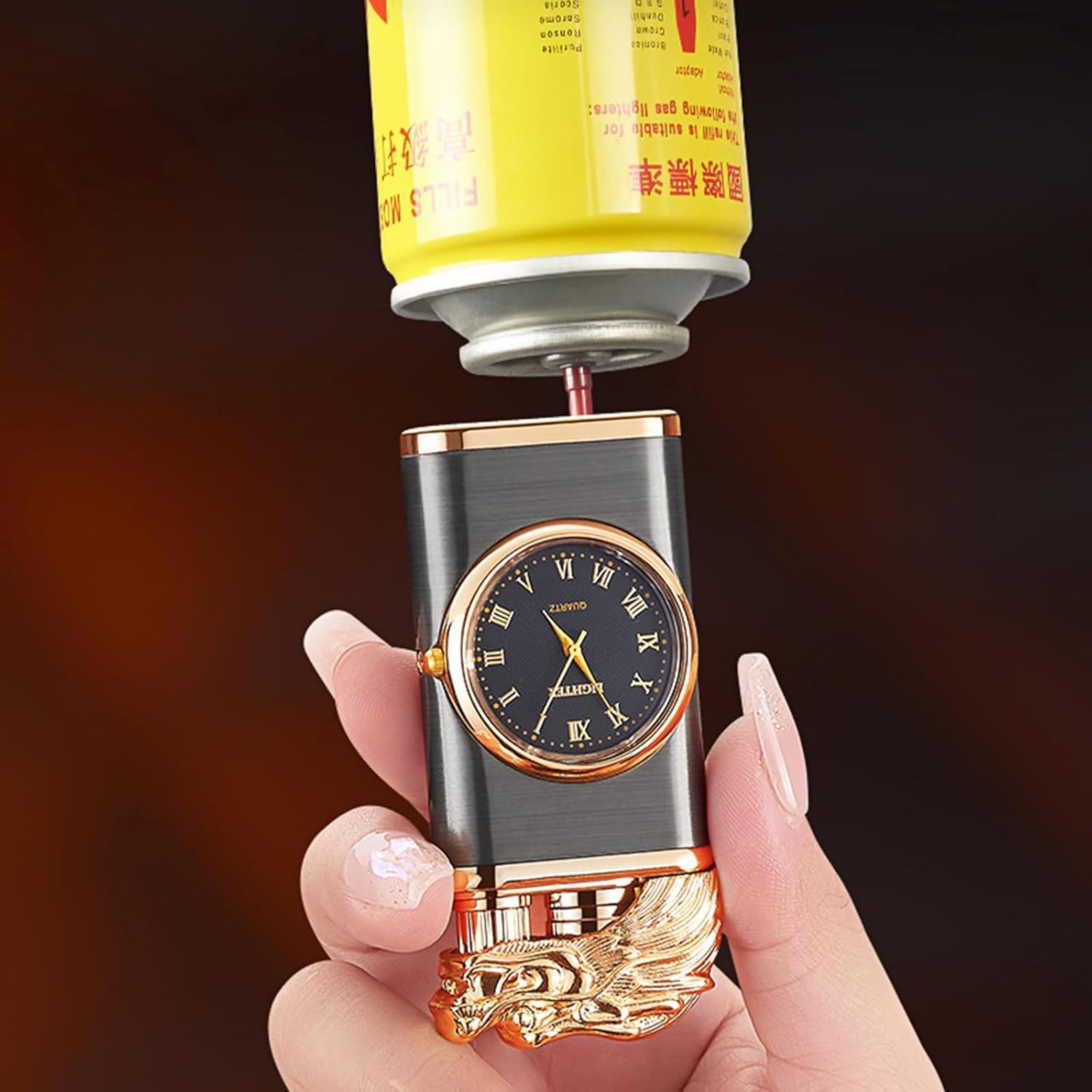 Luxury Dragon Head Windproof Lighter with Quartz Clock – Premium Metal Design